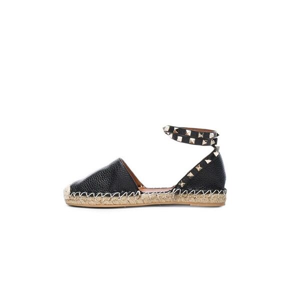 Valentino Garavani Rockstud Double Flat Black Leather Espadrilles Size 38 8 - Picture 1 of 9